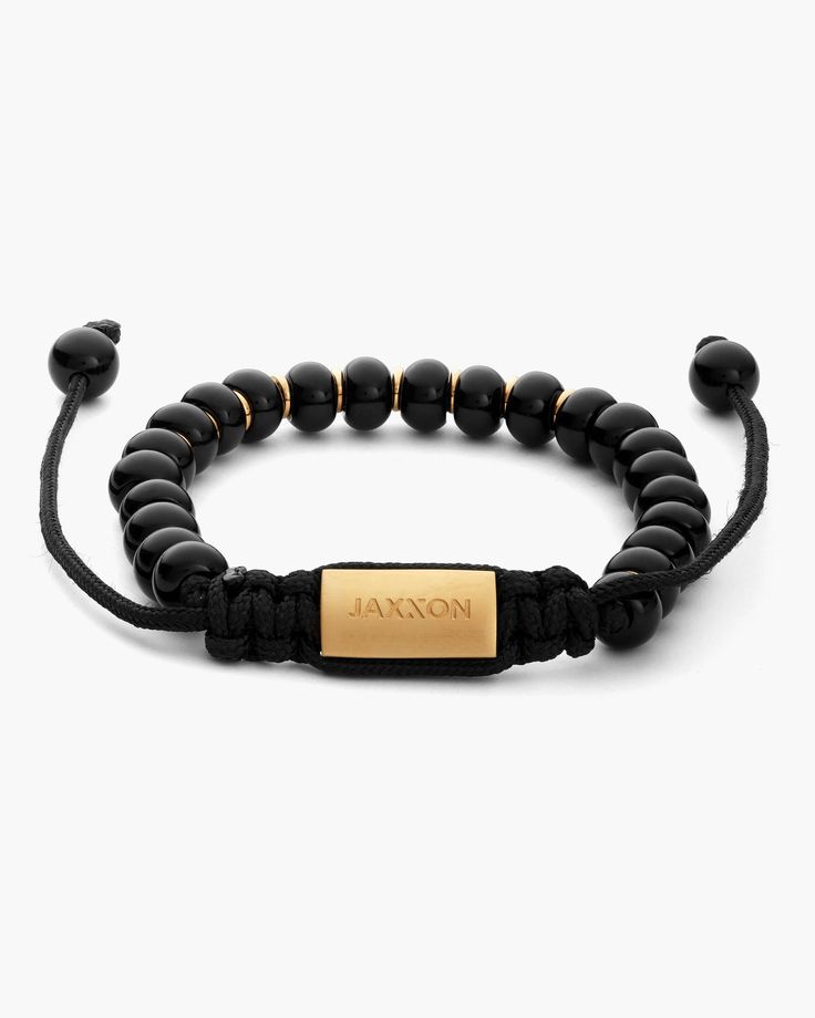 Our all-new Onyx Beaded Bracelet is the versatile accessory you've been looking for. This men's black beaded bracelet has onyx beads, gold details, and an adjustable fit. The perfect choice for easy gifting! Black Beaded Bracelet, Black Beaded Bracelets, Solid Gold Chains, Gold Bead Bracelets, Onyx Bead, Silver Shop, Mens Gold, Men's Rings, Pendant Bracelet