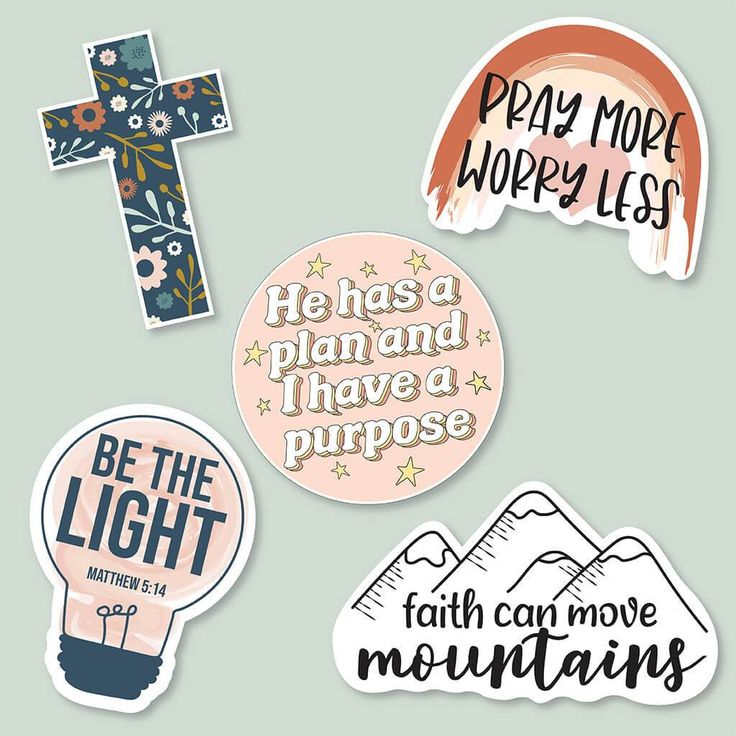 stickers with the words be the light, pray more, hope less and he has a