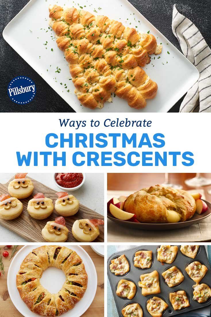 christmas desserts and pastries with text overlay that reads ways to celebrate christmas with crescents