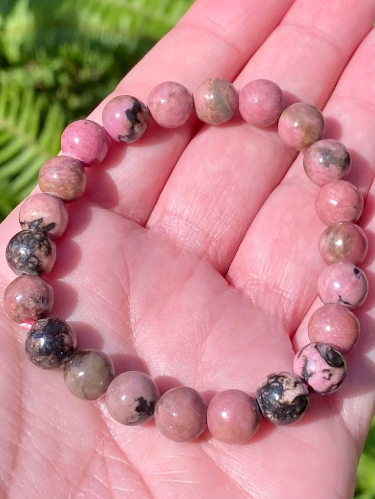 Rhodonite Bracelet - Morganna’s Treasures Rhodonite Natural Stone Bracelets As A Gift, Attract Love, Bracelet Love, The Emotions, Heart Chakra, Negative Energy, One Size Fits All, Chakra, Beaded Bracelets