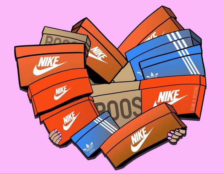 a pile of nike shoes sitting next to each other on top of a pink background