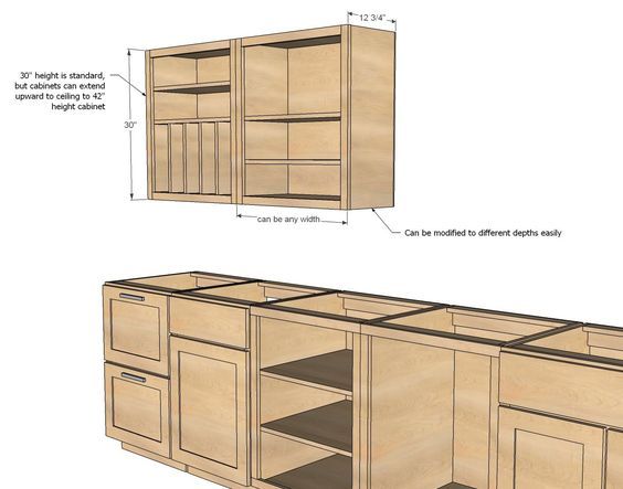 an image of kitchen cabinets with measurements