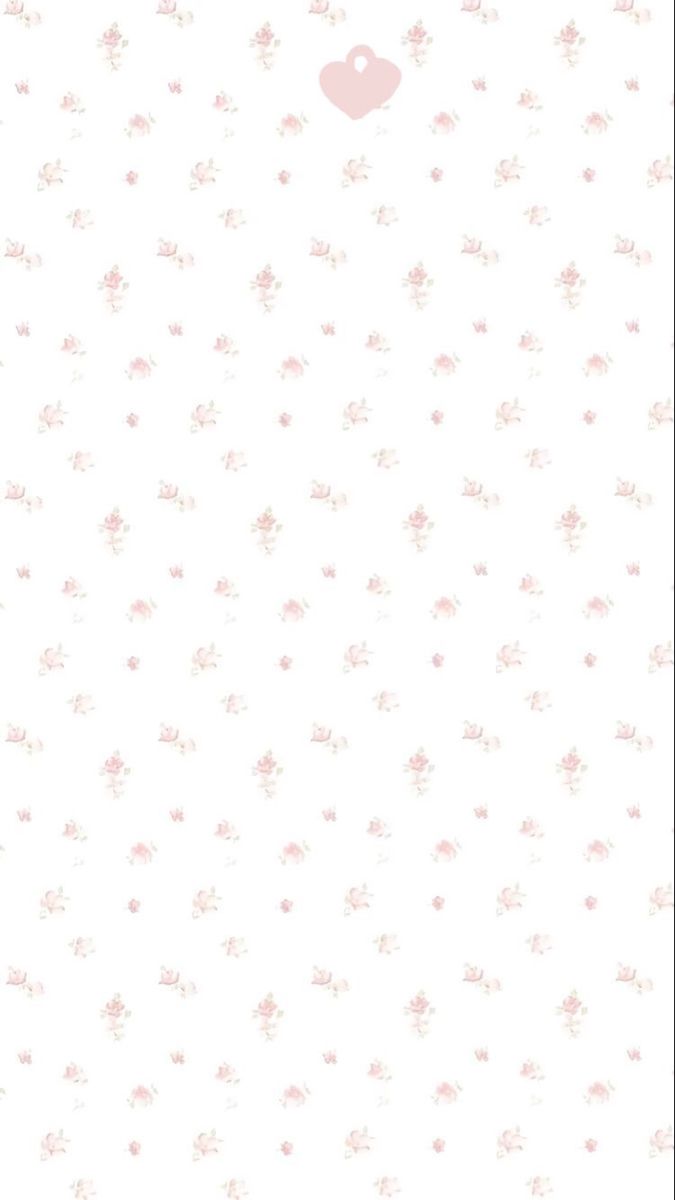 a white wallpaper with pink flowers and hearts on the bottom right hand corner is an image of a heart in the middle