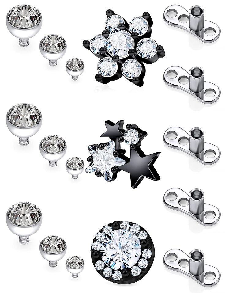 PRICES MAY VARY. [ITEM CONTAIN]: You Will Receive 17 Pieces Dermal Piercing Jewelry, All Of Them Are Beautiful And Elegant, Multiple Choices For Meeting Your Various Needs. [PRODUCT SIZE]: Ring Gauge: 14g=1.6mm, Bar Length: 2mm; Top Size: 2mm-8mm. Color: Black. [SAFETY MATERIAL]: Made Of G23 Titanium,High Hardness and Light Weight, Smooth Polished Surface, Safe And Durable. Very Flexible And Comfortable. [SUITABLE FOR USE]: These Dermal Piercing Jewelry Can Be Used For Lip, Labret, Necks ,Backs, Face Dermal, Anchor Piercing, Dermal Piercing Jewelry, Dermal Jewelry, Piercing For Women, Dermal Anchor, Monroe Piercings, Dermal Piercing, Steel Flowers