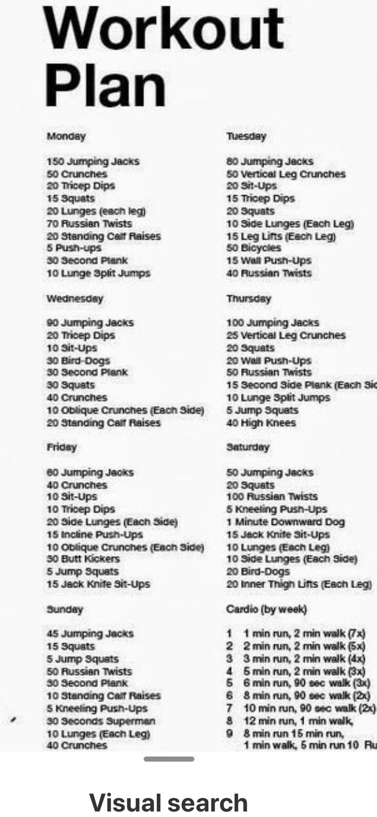 the workout plan is shown in black and white