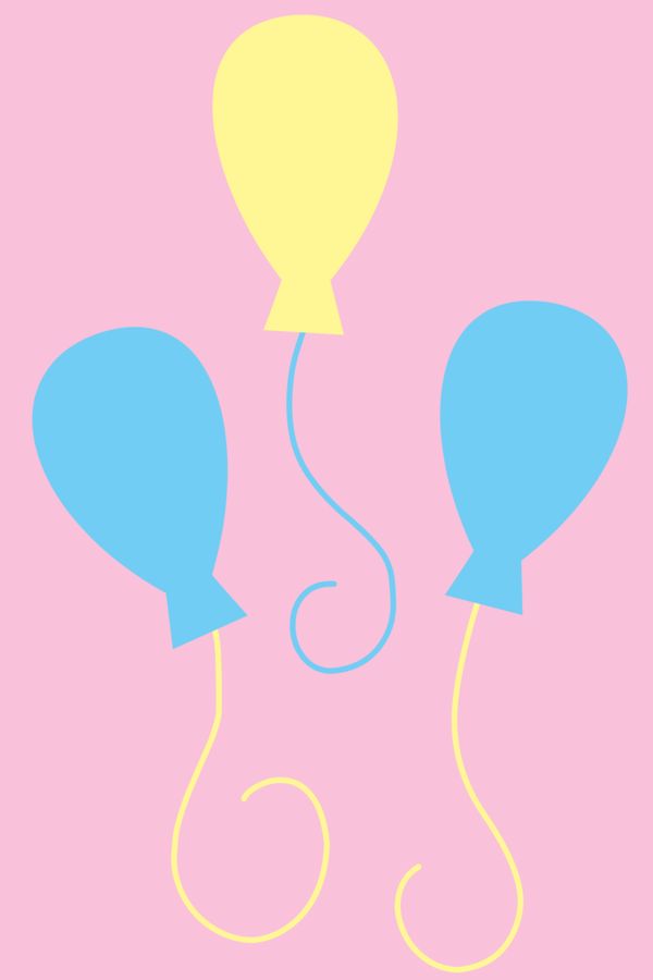 two blue and yellow balloons floating on top of each other in the shape of hearts