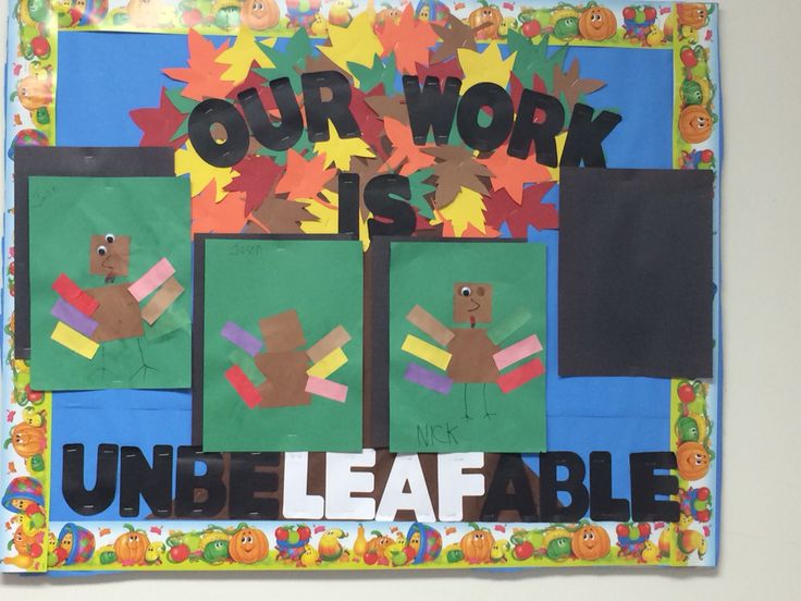 a bulletin board that says our work is under leaf able and bears on the front