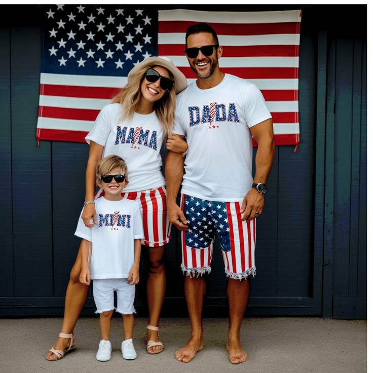 4th July Family Shirts | Matching Family 4th of July Shirts | Fourth of July Matching Family Outfits | American Family Shirts | Mommy & Me Outfits Now you can match your little ones in these super cute matching Family Outfits. Please note: Items need to be added to basket separately to receive the set. DTG Pigment Print - Durable Print. Size: Newborn - 6y XS - 3XL ~MATERIAL:~ Unisex Adult T-Shirt: * Bella+Canvas 3001 * 100% Airlume combed and ringspun cotton (fiber content may vary for different colors) * Light fabric (4.2 oz/yd² (142 g/m Unisex Kids T-Shirt: * 100% combed, ring-spun cotton (fiber content may vary for different colors) * Light fabric (4.5 oz/yd² (153 g/m Baby Romper: * 100% Combed ringspun cotton (fiber content may vary for different colors) * Light fabric (4.5 oz/yd² (153 Cheap Family Matching Tops For 4th Of July, Fourth Of July Family Outfits, Red White Blue Ice Cream, Mom And Me Shirts, Blue Ice Cream, Deck Decor, Mom And Me, Usa Tee, Family Shirts Matching