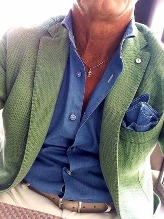 Dorm Hallway, Older Man, Smart Casual Style, Mens Fashion Smart, Hallway Decor, Traje Casual, Blue Shirt Dress, Green Blazer, Mode Casual