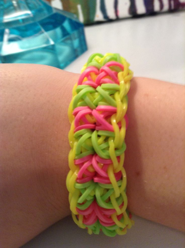 a close up of a person's arm with a bracelet made out of rubber bands