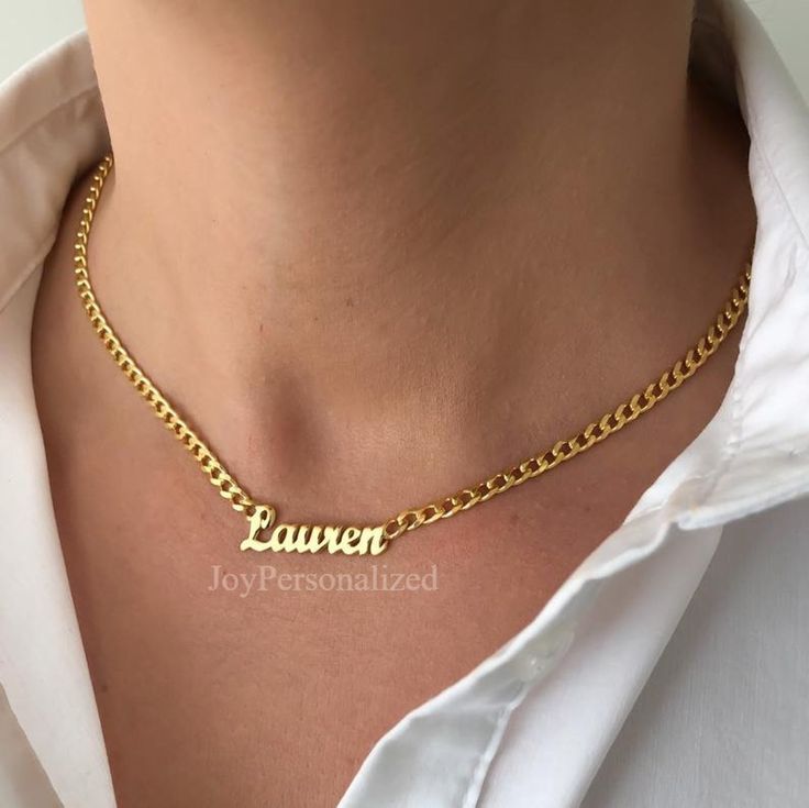 Custom Name Necklace with Cuban Chain Name Necklace with | Etsy Anniversary Necklace, Cuban Link Chain Necklaces, Nameplate Necklace, Gold Name Necklace, Name Jewelry, Custom Name Necklace, Cuban Link, Custom Necklace, Stainless Steel Necklace