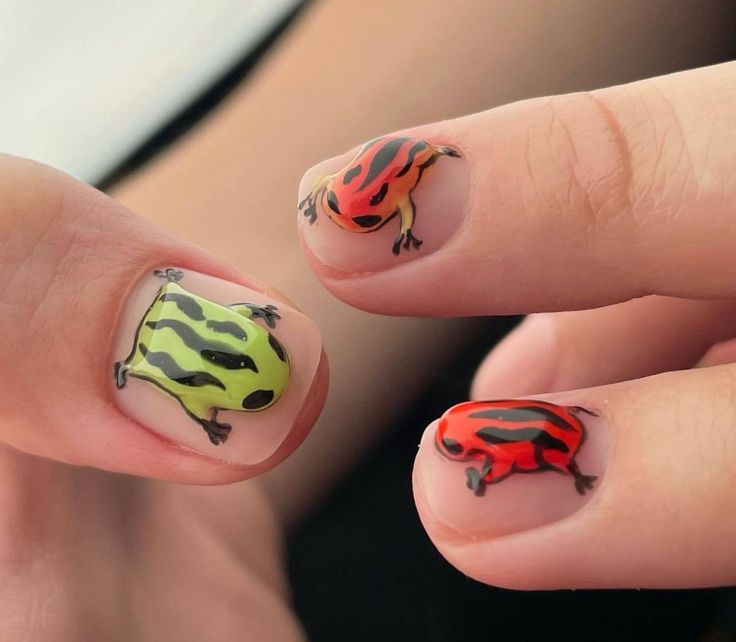 Jordan Nails, Frog Nail Art, Octopus Nails, Frog Nails, Cute Simple Nails, Nails Today, Minimal Nails, School Nails, Animal Nails