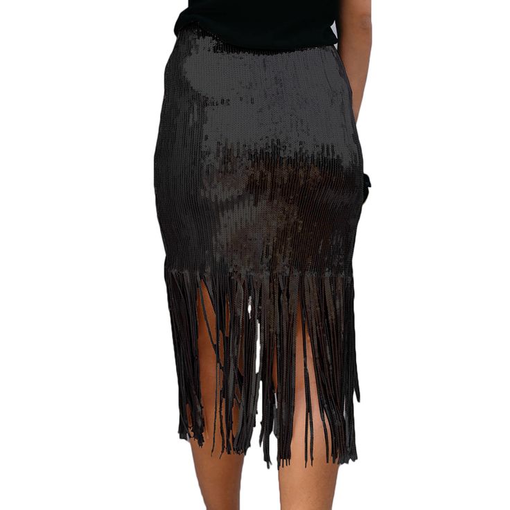 Black High Waist Tassel Skirt Elegant Party Bottoms With Tassels, Black Bottoms With Tassels For Night Out, Elegant Party Skirt With Tassels, Black Fringe Bottoms For Fall, Spring Black Bottoms With Tassels, Chic Summer Mini Skirt With Tassels, Summer Chic Mini Skirt With Tassels, Chic Bottoms With Tassels For Night Out, Chic Fringe Mini Skirt For Party