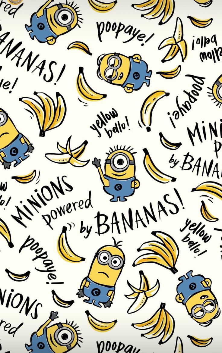 a bunch of bananas that are on a white background with the words bananas and minion