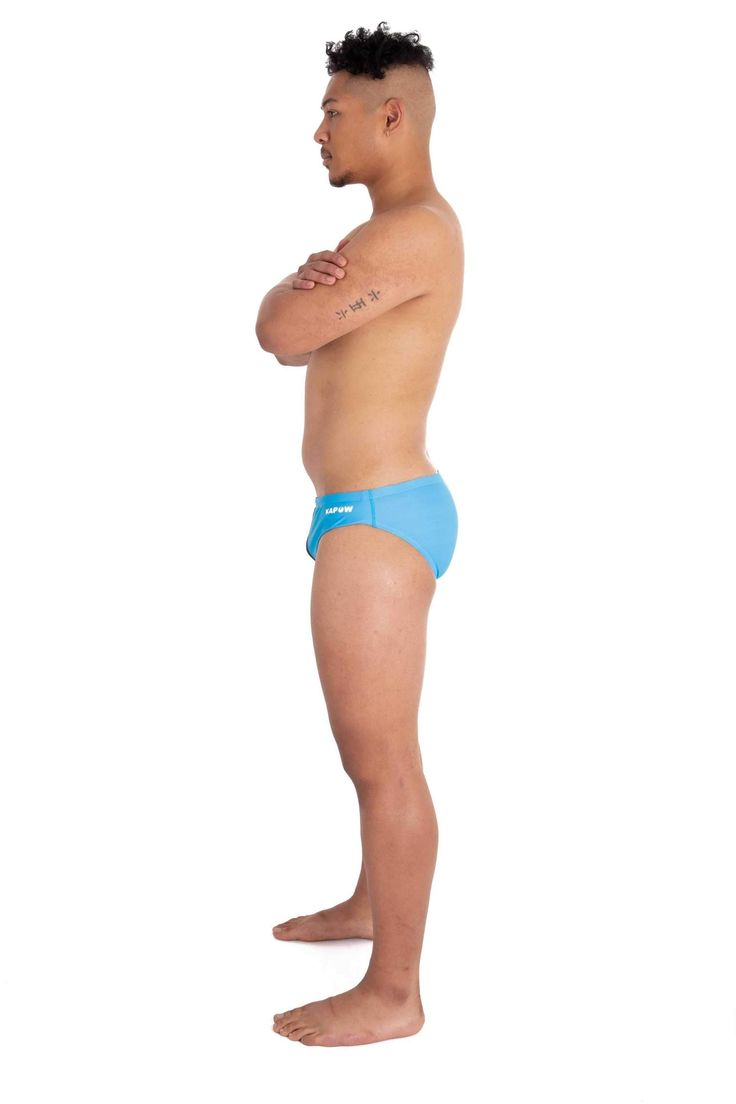 Bermuda Swim Brief - Kapow Meggings Blue Athleisure Swimwear With Built-in Padding, Breathable Blue Running Bottoms, Blue Functional Training Bottoms, Functional Blue Training Bottoms, Blue Athletic Fit Training Bottoms, Blue Athletic Fit Bottoms For Training, Waterproof Nylon Sports Bottoms, Functional Blue Bottoms With Elastic Waistband, Blue Training Bottoms