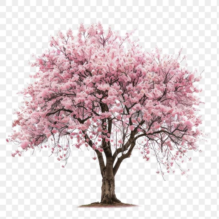 a pink tree with lots of leaves on the branches, transparent background png clipart