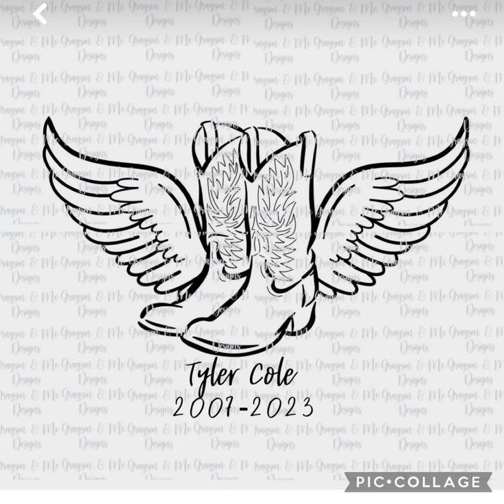 a pair of cowboy boots with wings and the words tyler cole on it's back