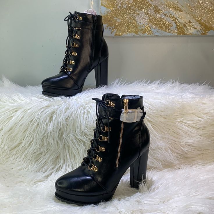 Nwt-Women’s-Shoedazzle | Black Faux Leather ,Ankle Boots Block Heel Bootie Please Refer To Pictures For Measurements And Details Super Cute Boots But Unfortunately I’m Not Able To Wear Heels But They Are Adorable Heel To Toe Is 10” Trendy Winter Boots With 4-inch Heel, Winter Heels With Zipper Closure For Night Out, Party Platform Lace-up Faux Leather Boots, Party Lace-up Platform Boots In Faux Leather, Trendy Lace-up Ankle Boots For Party, Black Lace-up Boots With Zipper Closure, Round Toe Faux Leather Moto Boots For Party, Ankle-high Platform Combat Boots For Party, Winter Party Combat Boots With Round Toe