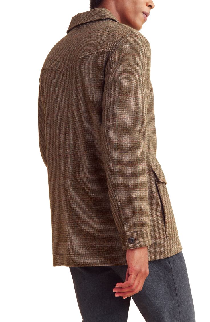 A soft and warm wool blend with a hint of durable nylon elevates this charming overcoat with versatile appeal. 31 1/2" length Front button closure Spread collar Front button-flap patch pockets Lined 75% wool, 25% nylon Dry clean Imported Casual Tweed Outerwear With Welt Pockets, Fall Wool Coat With Pockets And Collar, Fall Collared Wool Coat With Pockets, Wool Sport Coat With Flap Pockets For Fall, Fall Tweed Outerwear With Flap Pockets, Winter Tweed Jacket With Notch Lapel And Patch Pockets, Winter Wool Sport Coat With Patch Pockets, Winter Tweed Jacket With Patch Pockets, Wool Sport Coat With Patch Pockets For Winter