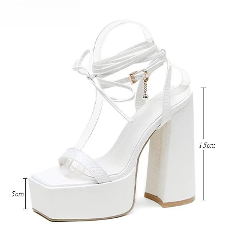 Fashion Super High Heeled Women's Sandals Banquet Ankle Strap Platform Party Temperament Shoes Pumps Summer Heel Height: Super High (8cm-up) Platform Height: 5-7cm Sandal Type: GLADIATOR Origin: Mainland China Occasion: Party Upper Material: PU Outsole Material: Rubber Back Counter Type: Ankle Strap Pattern Type: Solid Side Vamp Type: Open Fit: Fits true to size, take your normal size Style: fashion Heel Type: Square heel Lining Material: PU Closure Type: Lace-up Model Number: 3256804853175829 I Summer Heels, White Platform, Super High Heels, Fashion Heels, Shoes Pumps, Heel Type, Eras Tour, Womens High Heels, Top Shoes