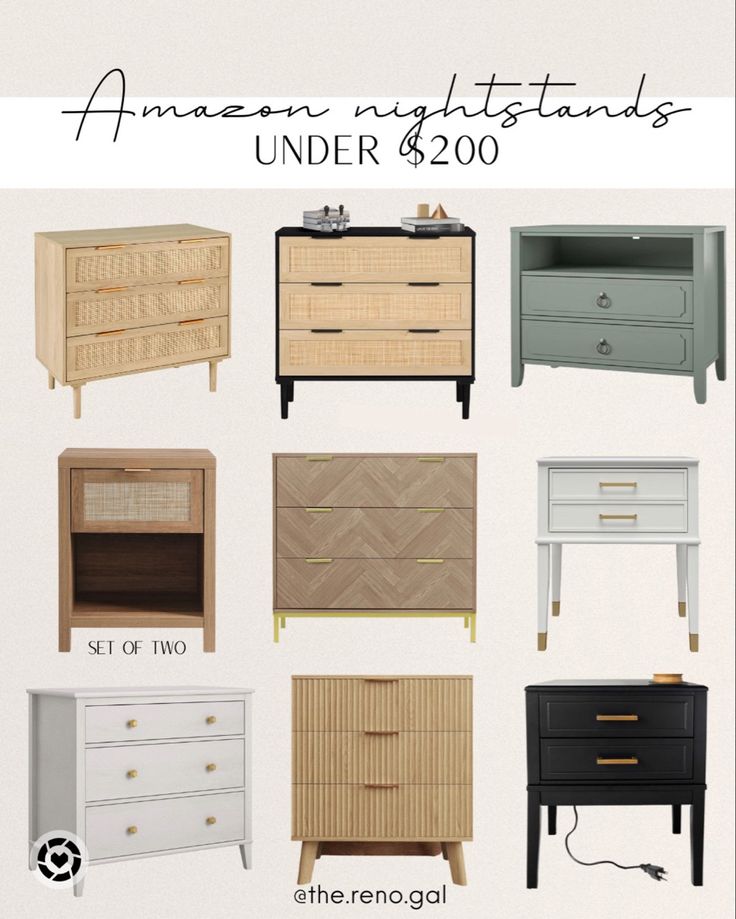 an assortment of dressers with the words amazon night stands under $ 200