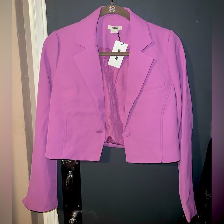 Jason Wu Crop Blazer Jacket Purple Light Purple Brand New With Tags Can Wear It Casual Or For Business! Black Tuxedo Jacket, Off White Blazer, Purple Blazer, Sleeveless Blazer, Cropped Blazer Jacket, Crop Blazer, Houndstooth Blazer, Black Tuxedo, Purple Light