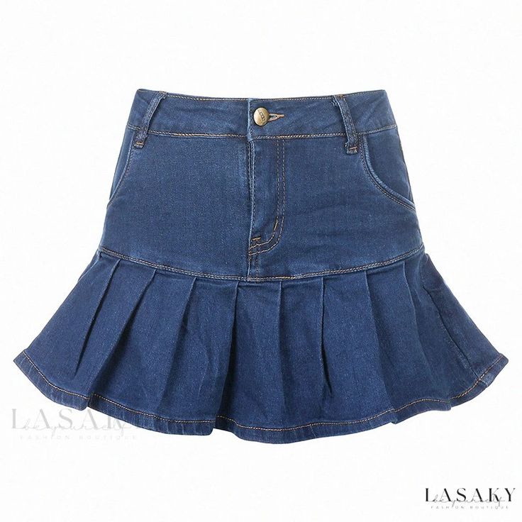 Lasaky - High-Waisted Denim Pleated Skirt with Inner Lining - Stylish Midi Skirt Stylish Midi Skirt, Super Short Skirts, Denim Pleated Skirt, Mini Skirt Summer, Skirt Streetwear, Short Pollera, Mini Pleated Skirt, Vintage Denim Skirt, High Waisted Pleated Skirt