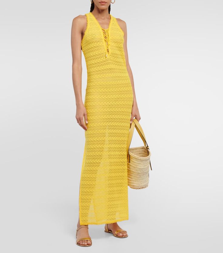 Maddie V Neck Maxi Dress in Yellow - Melissa Odabash | Mytheresa V-neck Maxi Dress For Beach Cover-up During Resort Season, Elegant V-neck Vacation Dresses, Summer V-neck Maxi Dress For Resort Season, Chic V-neck Crochet Dress For Beach Cover-up, Chic Crochet V-neck Dress For Beach Cover-up, Chic V-neck Crochet Dress For Beach, V-neck Beach Dress For Resort Season, Chic Crochet V-neck Dress For Beach, Resort Season V-neck Maxi Dress