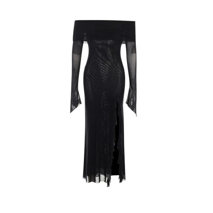 Women Black Sexy Long Dress Off Shoulder Elegant Irregular Ruffles Split Evening Party Dresses Bodycon Gothic Lace Dress SPECIFICATIONS Sleeve Style: Flare Sleeve Sleeve Length(cm): Full Style: Sexy & Club Neckline: slash neck Silhouette: STRAIGHT Material: Polyester Material: Mesh Material: Voile Decoration: Folds Elasticity: Medium Strecth Dresses Length: Mid-Calf Season: Spring/Summer Closure Type: Pullover Material Composition: synthetic fiber 1Measurement In CM size Bust(cm) Waist(cm) Body Long Dress Off Shoulder, Gothic Lace, Short Dress White, Evening Party Dresses, Dress Off Shoulder, Dresses Bodycon, Printed Pleated Skirt, Eve Dresses, Wide Leg Dress Pants