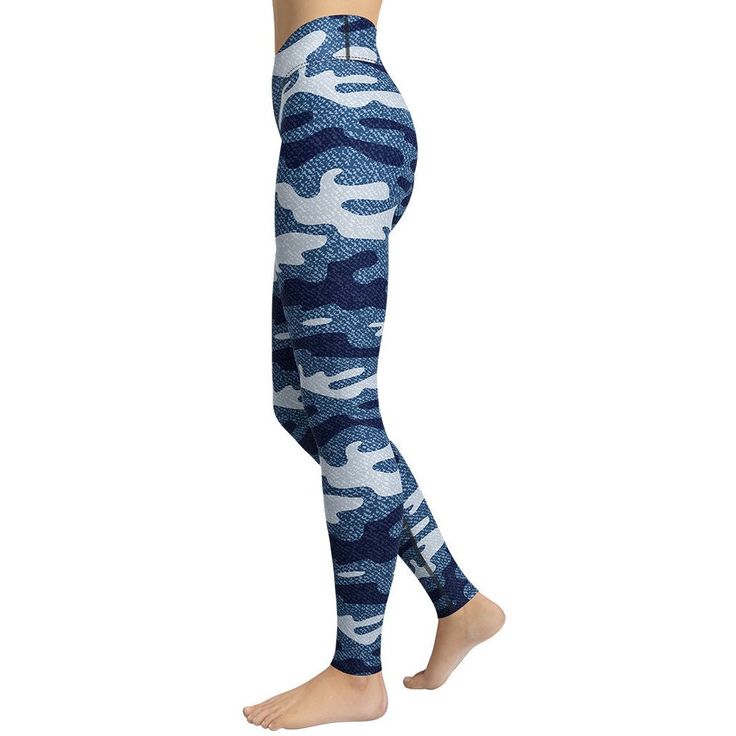 Denim Camo Print Yoga Leggings High-rise Stretch Denim Blue Leggings, Stretch Mid-rise Denim Blue Leggings, High Rise Compression Yoga Pants, Athleisure High Rise Tight Pants, High Rise Tight Athleisure Pants, Casual High Rise Leggings For Pilates, High Rise High Stretch Yoga Pants, Casual Mid-rise Leggings For Pilates, Casual High Rise Activewear For Pilates