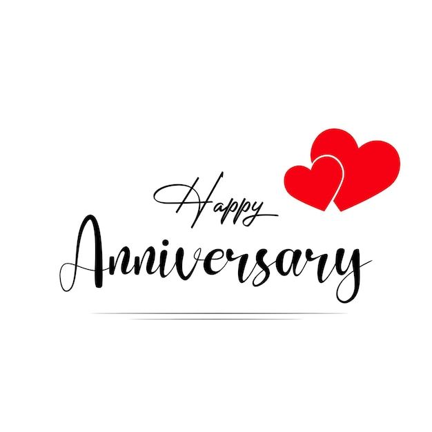 happy anniversary card with two hearts and the words happy anniversary written in black ink on a white background