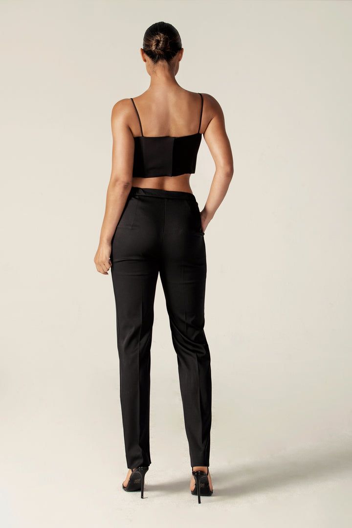 Alieva dasha women black modern one shoulder dress Elastane Straight Dress Pants For Party, High-waisted Elastane Wide Leg Pants For Summer, Fitted Wide-leg Pantsuit For Night Out, Fitted Elastane Pantsuit, Fitted High-waisted Elastane Pantsuit, Chic Fitted Pantsuit With Straight Pants, Tailored Elastane Pants For Summer, Chic Fitted Wide-leg Pantsuit, Tailored Wide Leg Pants For Night Out