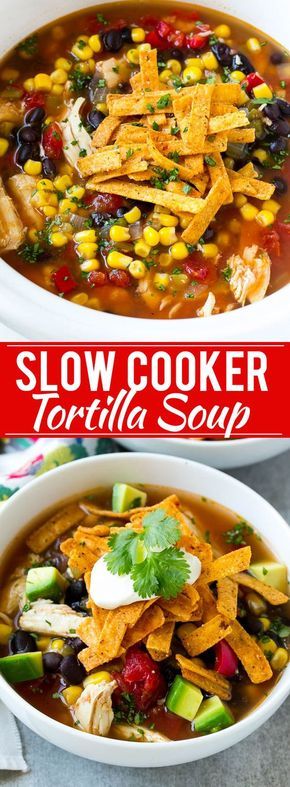 two bowls of slow cooker tortilla soup