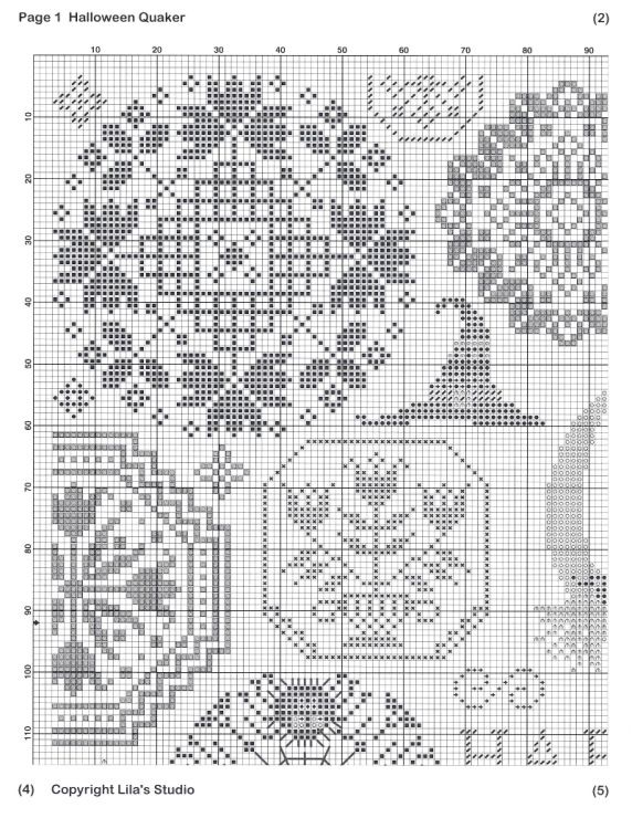 the cross stitch pattern is shown in black and white, with different designs on it