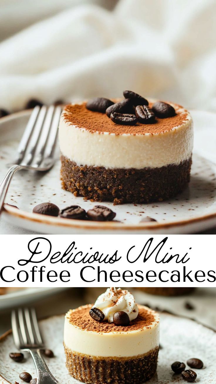 Indulge in the comforting flavors of coffee and cheesecake in these delightful mini treats. The coffee flavor enhances the creamy texture, making these cheesecakes an irresistible addition to your fall dessert lineup. Perfect for after-dinner treats or pairing with a hot beverage, they’re a must-try! Mini Coffee Cheesecake Recipes, Mini Coffee Desserts, Mini Coffee Cheesecakes, Cheesecake Flavors Ideas, Nye Dessert Ideas, Coffee Flavored Desserts, Coffee Desserts Easy, Nye Desserts, Roll Desserts