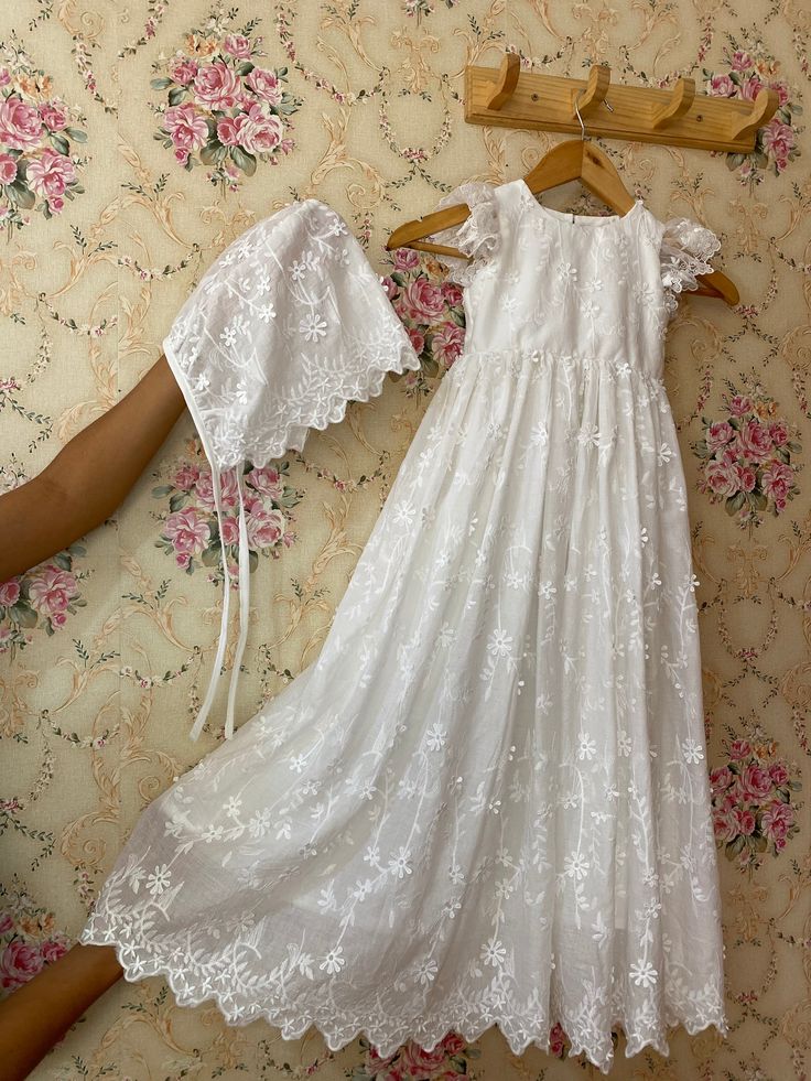 Celebrate special moments with our beautiful christening-inspired girl's dress. Crafted in pure white and embellished with delicate details, this dress is the perfect choice for such a significant occasion. It is a beautiful dress for any special occasion, it is made in any color of your preference, they are personalized. All our dresses are very well made and have good quality materials. *Underneath the main fabric there are two layers of tulle to give volume to the dress. *Soft, comfortable an Princess Baptism Dress With Lace Trim For First Communion, Princess Style Lace Baptism Dress, Princess Lace Baptism Dress, Elegant White Gown For Baptism, White Fitted Baptism Dress For Confirmation, Fitted White Dress For First Communion, White Lace Gown For First Communion, Princess Style Fitted Baptism Dress, Fitted Princess Style Baptism Dress