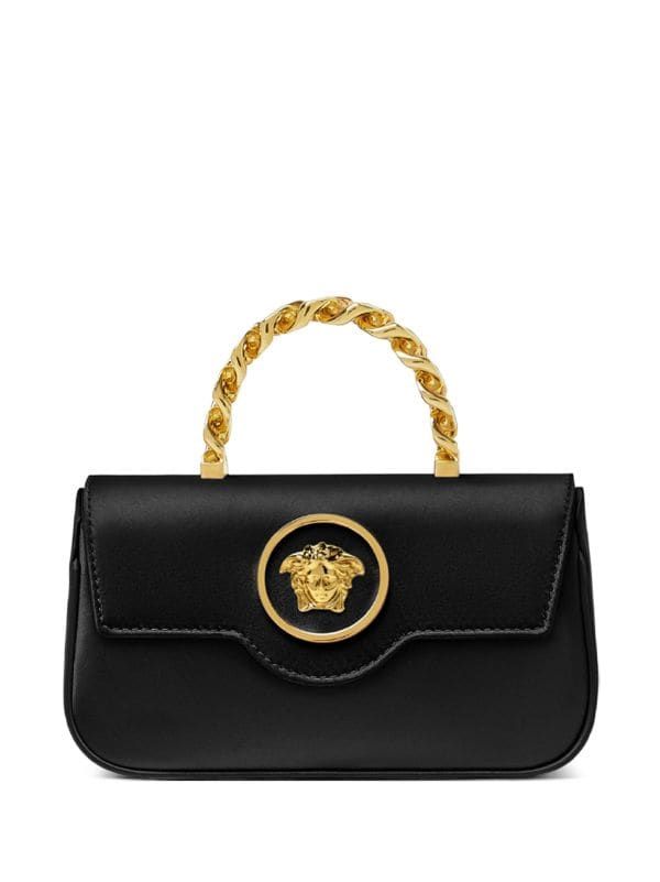 Versace La Medusa Foldover Shoulder Bag - Farfetch Satin Tote Bag, Versace Clutch, Chain Top, Satin Bags, Versace Bags, Closet Organizer, Denim Tote, Gianni Versace, Black Hardware