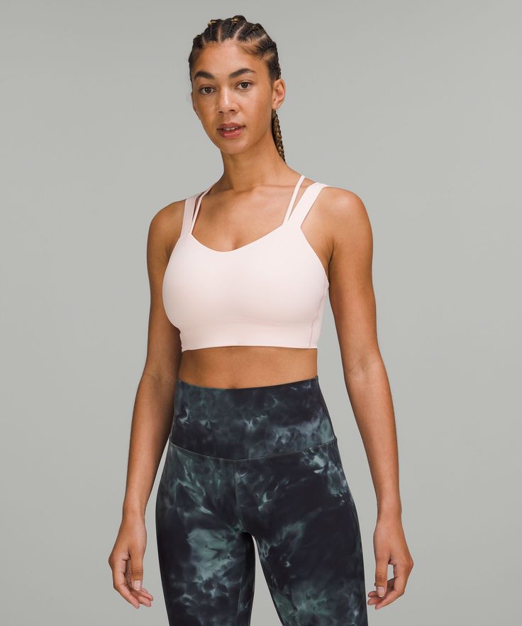 This yoga bra's made with marshmallowy-soft foam cups and supple fabric to keep you comfortable during your practice-but we won't be surprised if you wear it all day. Designed for Yoga. Intended for low-impact activities. Moulded foam cups are lightweight and malleable. 'Wash with like colours', 'Machine wash cold', 'Do not bleach', 'Line dry', 'Do not iron', 'Do not dry clean', 'Imported'. Sweat-Wicking Fabric. Bra: 75% Nylon, 25% Elastane. Cup: cupShell: 100% Polyester, cupFoam: 100% Polyureth Lingerie Slips, Michelle Yeoh, Strawberry Milkshake, Dd Cup, Foam Cups, Longline Bra, Yoga Bra, Womens Bras, Dance Outfits