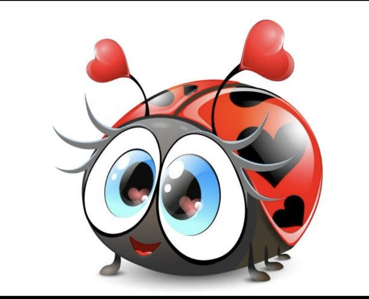 a cartoon ladybug with big eyes and hearts on its head, isolated on a white background