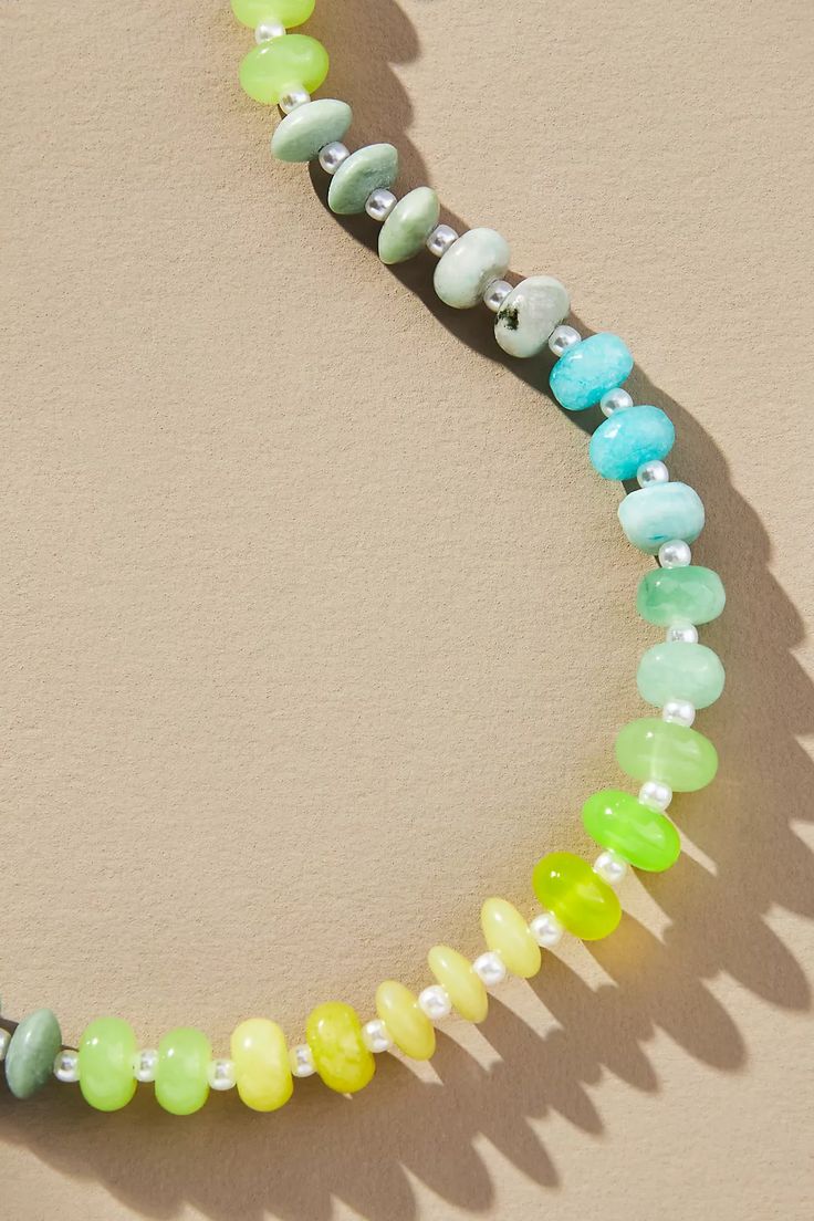 Rainbow Stone Necklace | Anthropologie Turquoise Glass Jewelry With Gemstone Beads, Turquoise Glass Beads Jewelry, Trendy Multicolor Jewelry With Natural Stones, Trendy Green Jewelry With Faceted Beads, Turquoise Beaded Glass Jewelry, Summer Multicolor Beaded Necklaces With Natural Stones, Multicolor Jade Beaded Necklaces With Round Beads, Multicolor Jade Beaded Jewelry, Green Gemstone Beads Jewelry For Beach