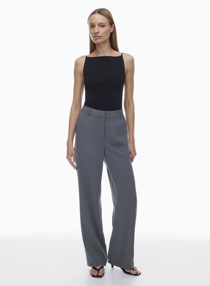 AGENCY PANT - High-waisted crepe pants Crepe Pants, Denim Short Dresses, Work Clothing, Tailored Blazer, Work Wear Women, Crepe Fabric, High Waisted Trousers, Dress Suits, Blazer Dress