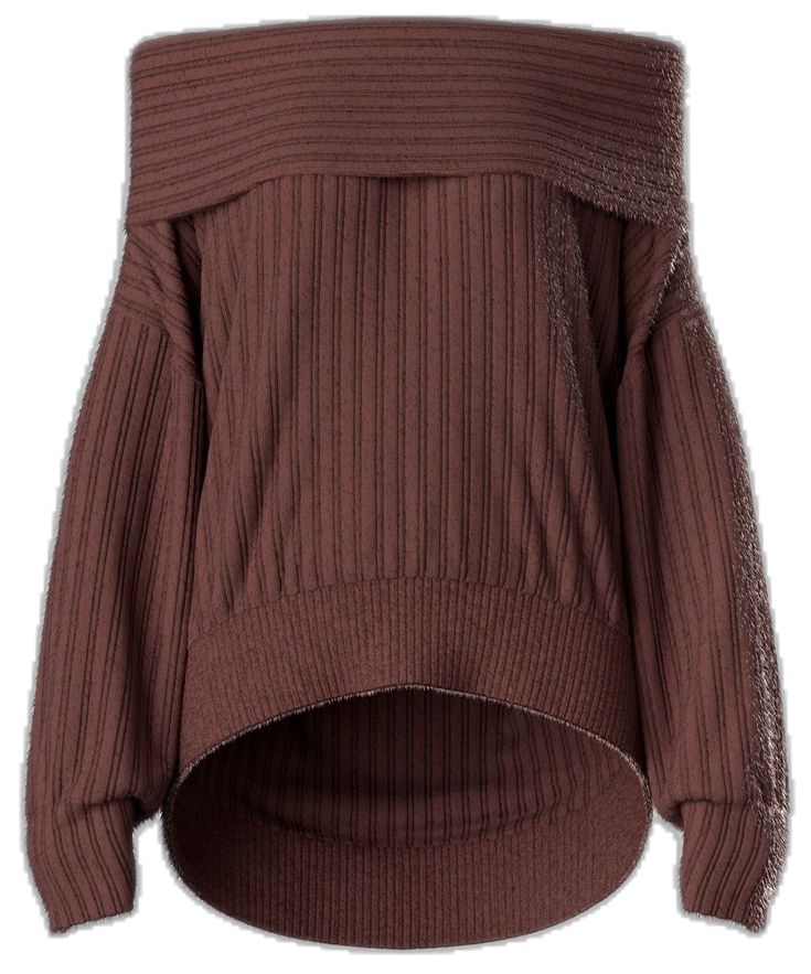 Winter Off-shoulder Ribbed Sweater, Off-shoulder Ribbed Sweater For Winter, Cozy Off-shoulder Winter Tops, Casual Ribbed Off-shoulder Top For Fall, Oversized Brown Knit Sweater, Winter Off-shoulder Sweater, Soft Knit Off-shoulder Sweater, Brown Soft Knit Top For Layering, Off-shoulder Soft Knit Sweater