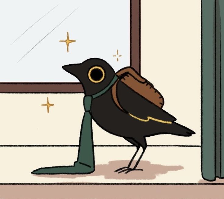 a black bird standing on top of a floor next to a window