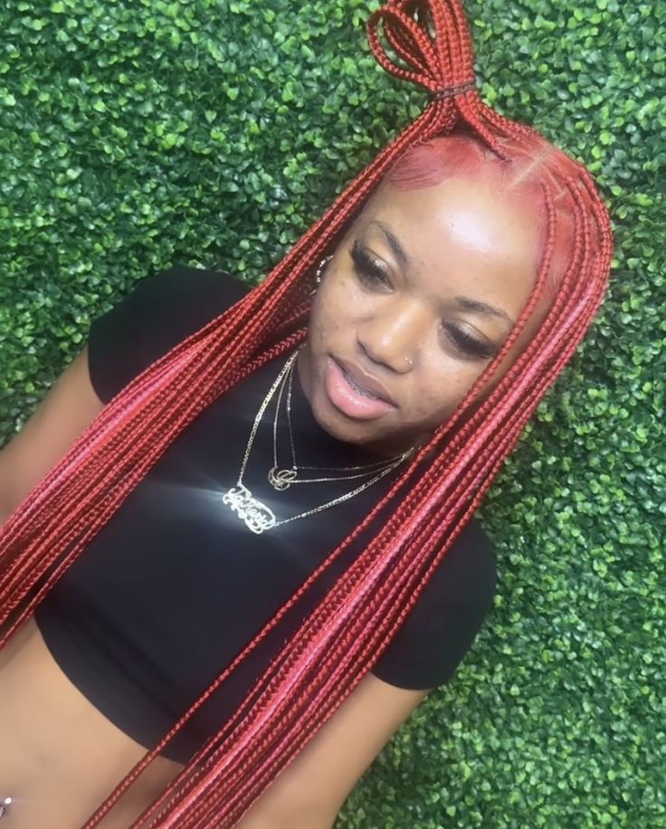 Color Combos For Knotless Braids, Burgundy And Pink Knotless Braids, Braided Colored Hair, Red Hair Hairstyles Braids, Red And Pink Knotless Braids, Pink And Burgundy Braids, Burgundy And Pink Braids, Red And Pink Braids, Color Braids For Black Women