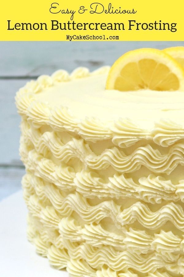 a lemon buttercream frosting cake on a white plate