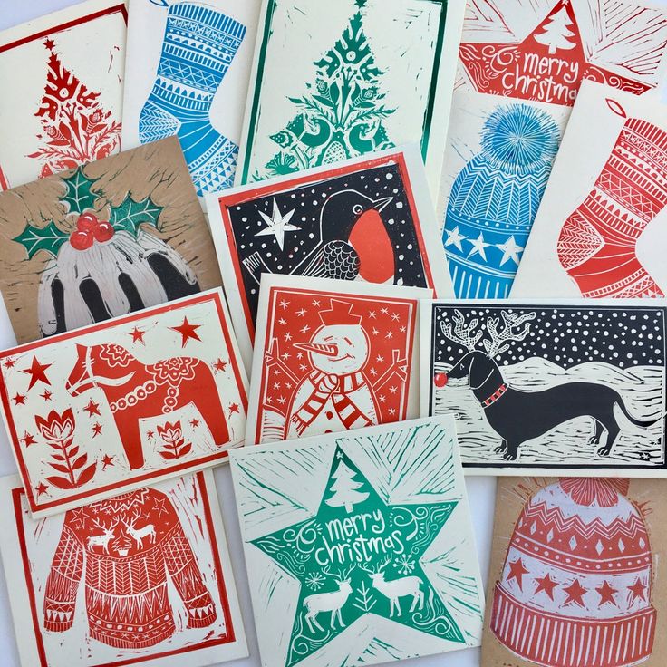 six christmas cards with different designs on them