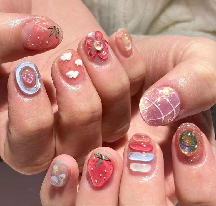 Cute Short Nails, Art Deco Nails, Asian Nails, Hippie Nails, Short Gel Nails, Korean Nails, Casual Nails, Pretty Gel Nails, Cute Gel Nails