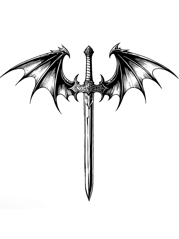 Dragon Swords Fantasy Tattoo, Lover Back Tattoo, Dnd Dragon Tattoo, Dragon Wing Back Tattoo, House Of The Dragon Tattoos, Dragon Wings Back Tattoo, House Of Dragon Tattoo, Winged Dragon Tattoo, Dragon Wing Tattoo