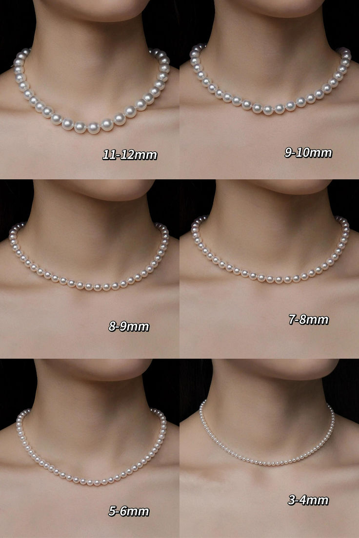 How does different size of pearl necklace look on neck? Pearls Jewelry Aesthetic, How To Make A Pearl Necklace, Elegant Pearl Necklace, Perl Neckles, How To Style Pearl Necklace, Peral Necklace, Pearl Necklace Diy, Pearl Necklace Outfit, Vintage Pearl Jewelry