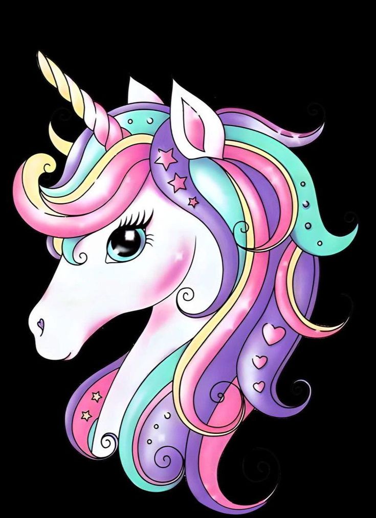 a drawing of a unicorn's head with colorful hair